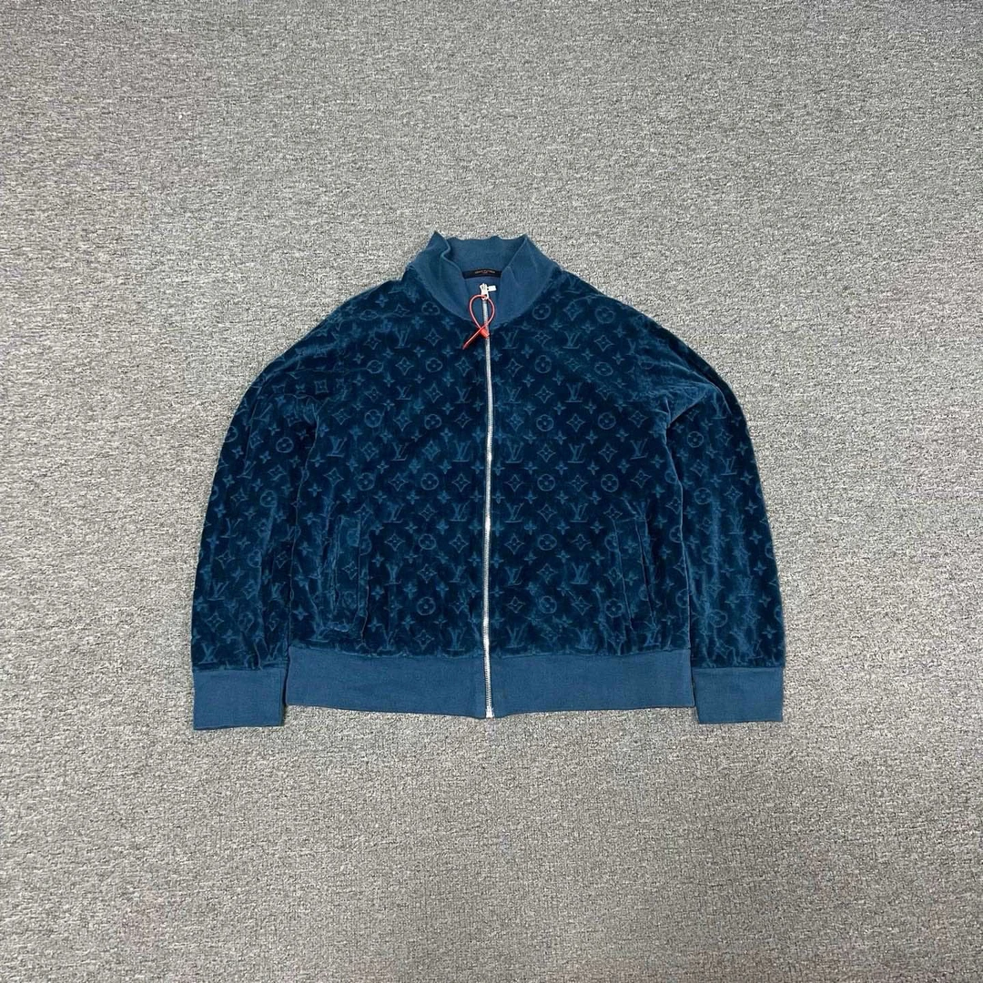 99新 LouisVuitton/路易威登 丝绒湖水蓝满 logo运动夹克xl码99新