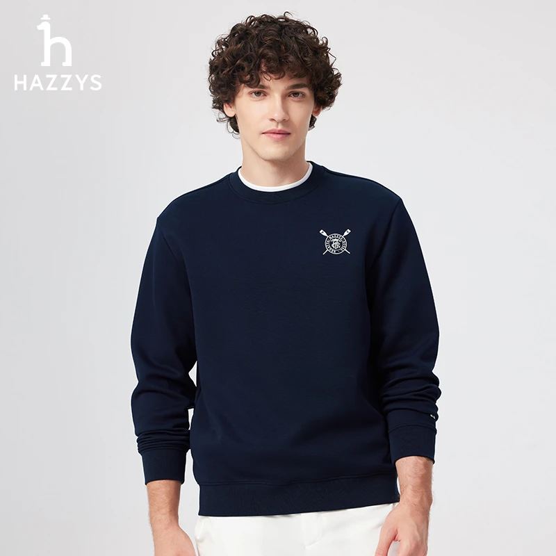 Hazzys哈吉斯男士春季套头长袖卫衣圆领休闲上衣内搭