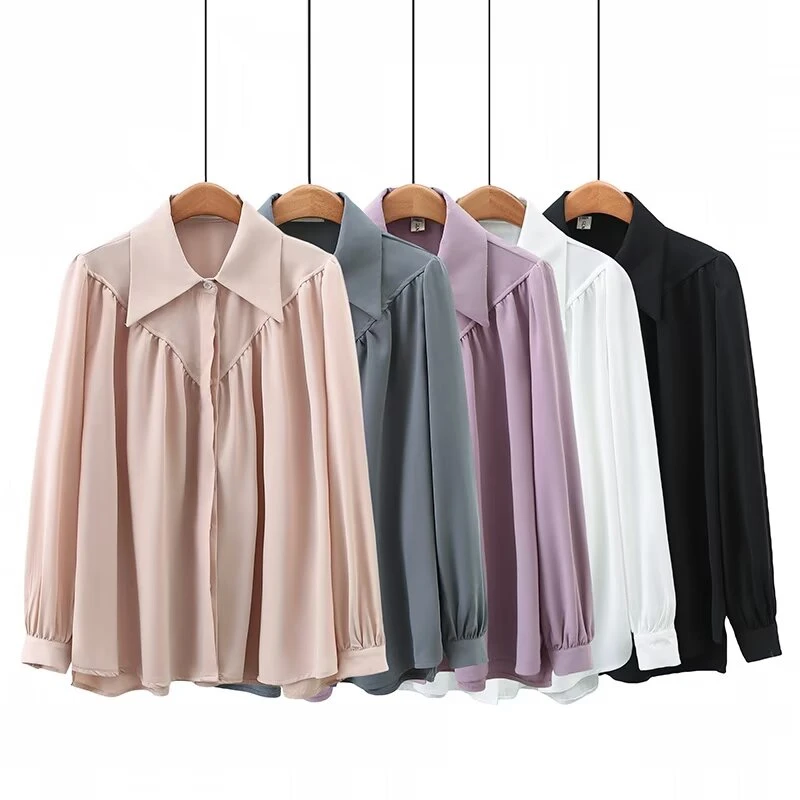 春款法式洋气减龄翻领衬衫大码女装松弛感百搭宽松显瘦遮肉衬衣