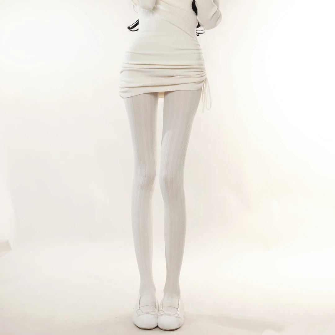 春秋款立体小菱格提花防勾丝女条纹弹力外穿气质长款裤袜时尚性感