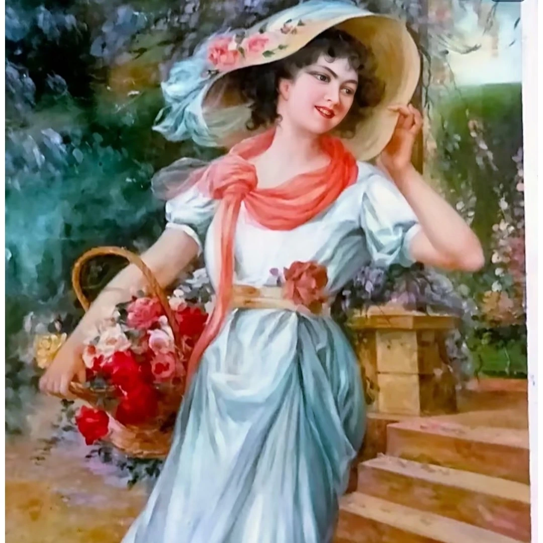 纯手工油画24㐅36， 采花的姑娘 ！