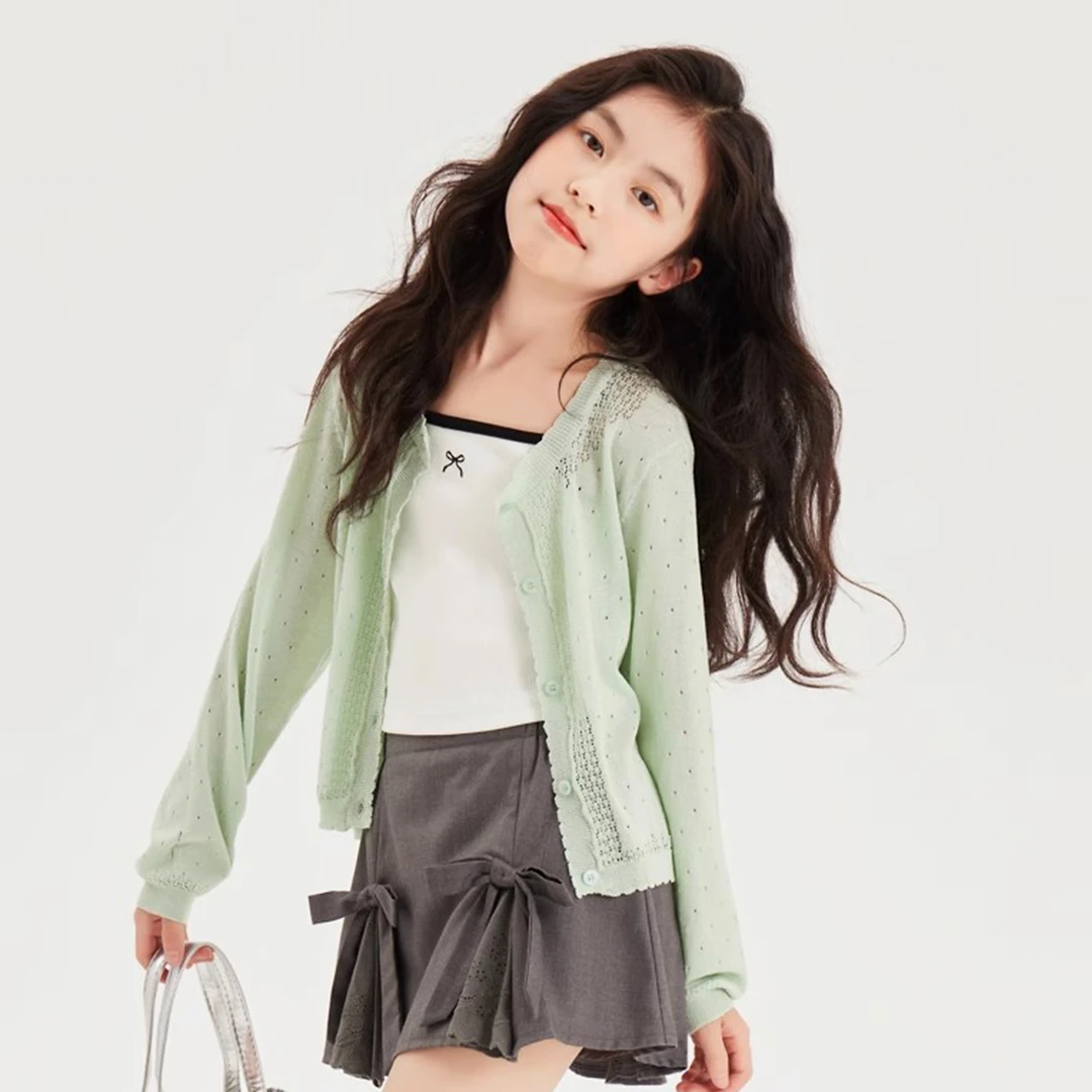 女童针织开衫薄款儿童防晒衣夏季冰丝短款中大童空调衫