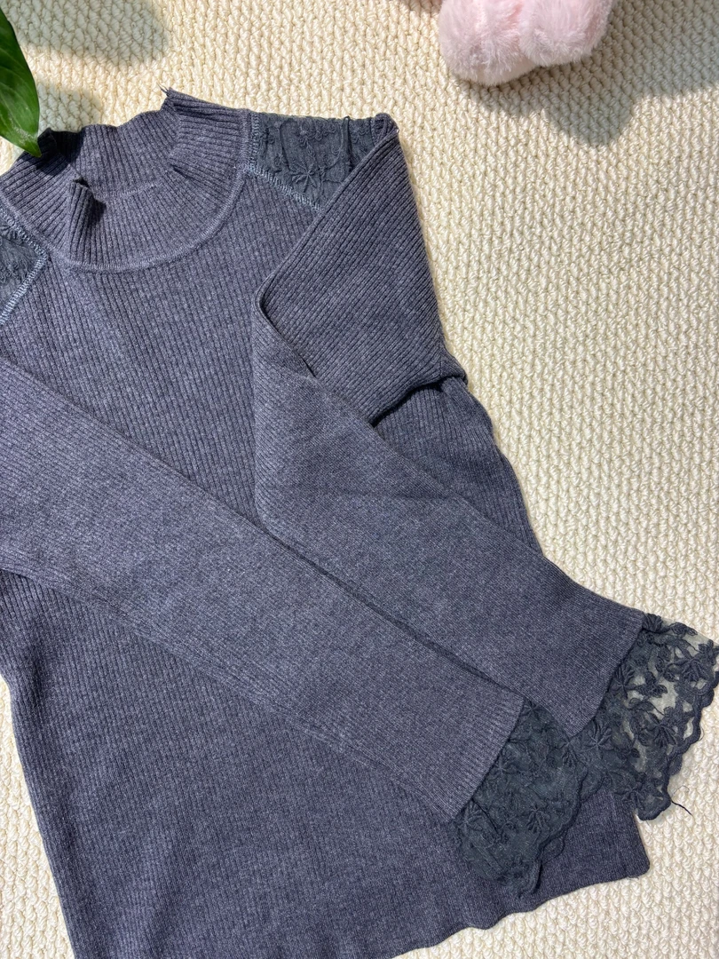 打底衫针织不规则领型拼接长袖套头毛针织衫户外