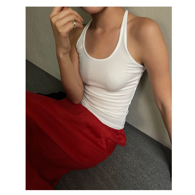 PURITY YH小众简约白色圆领显瘦无袖背心修身打底外穿时尚上衣女