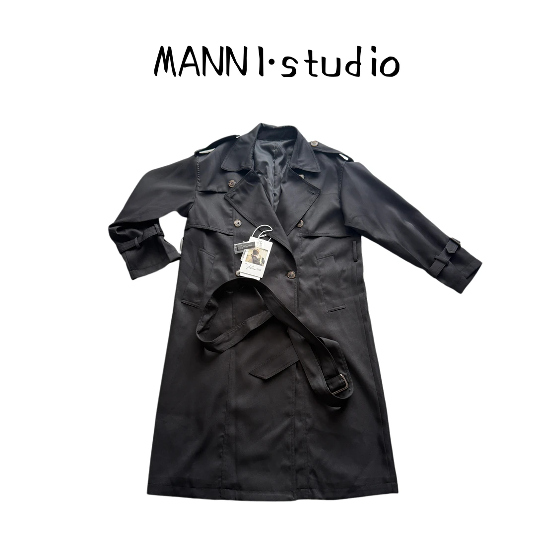 MANNI  时尚经典双排扣长款英伦风格秋季风衣外套8329