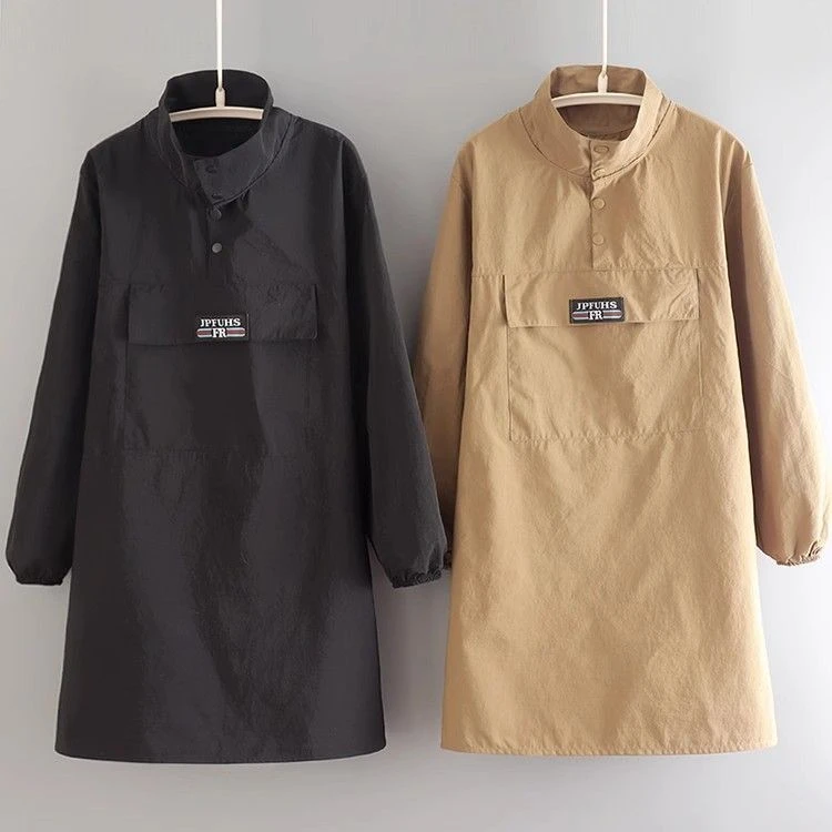 2025新款简约时尚男女防泼水工作罩衣家用厨房长袖围裙理发工作服