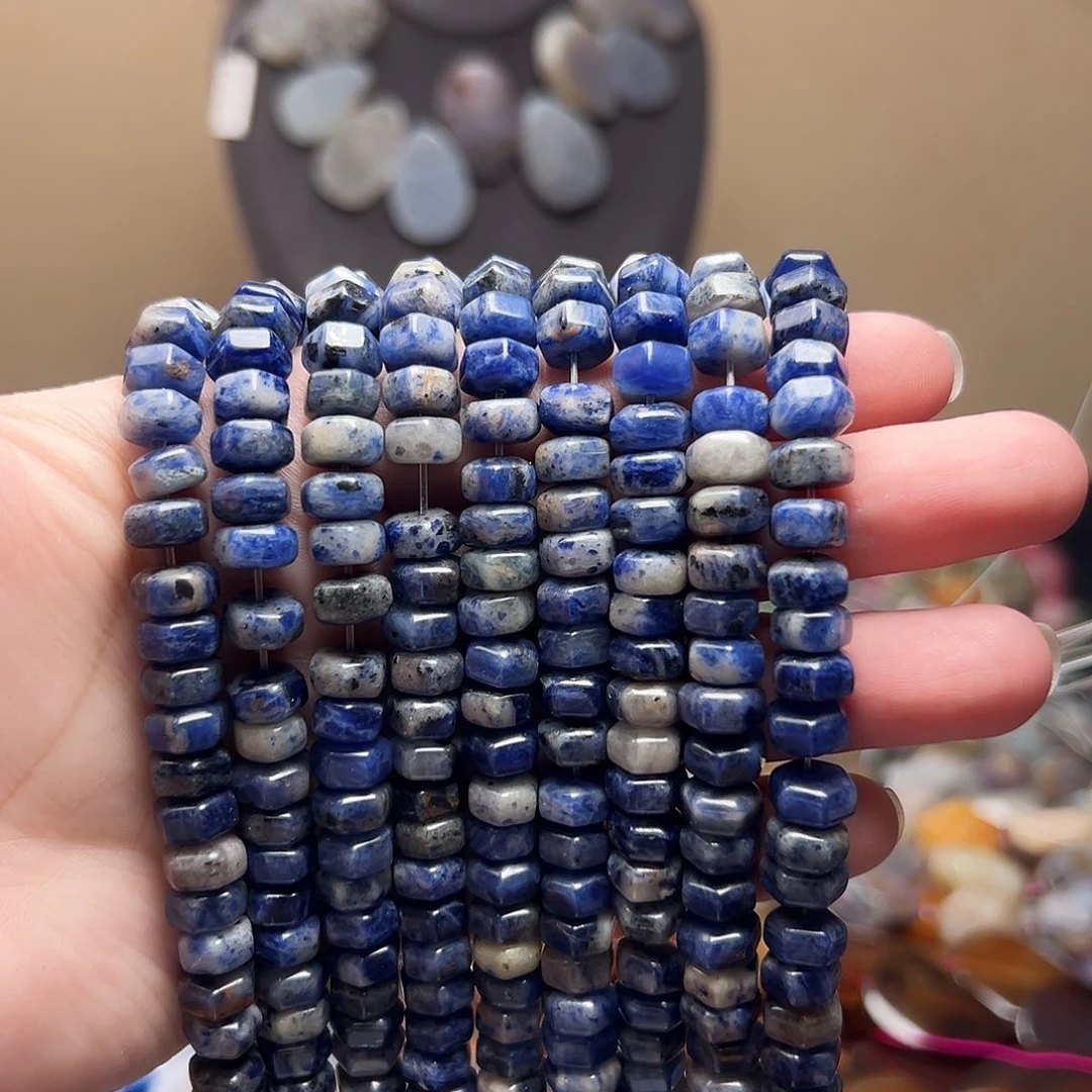 玛瑙/玉髓合金珠宝半成品D230，9mm蓝纹石硬切一条