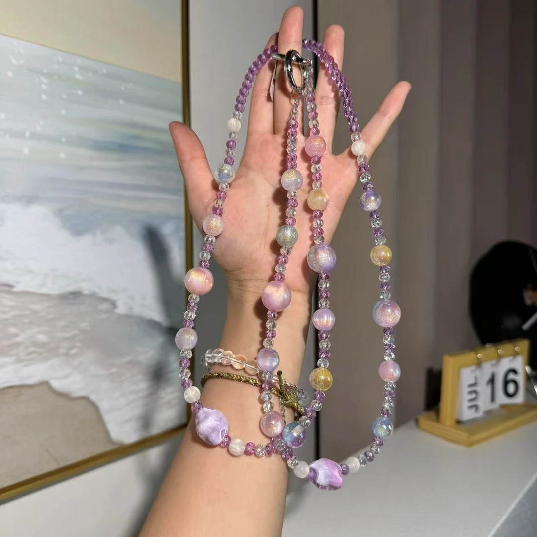 5399轻奢水晶串珠手机挂脖链小众设计感不勒脖子仙女气质长款