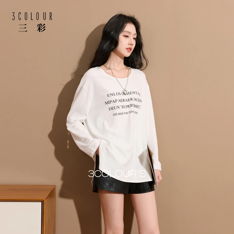 【小北专属】3228三彩2025冬季新款宽松中长字母印花T恤圆领上dbx