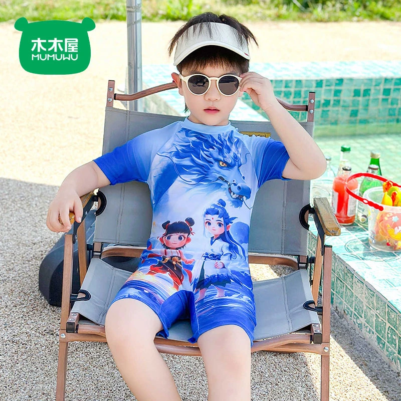 木木屋男童哪吒敖丙泳衣儿童连体泳装夏季薄款帅气男孩宝宝游泳服