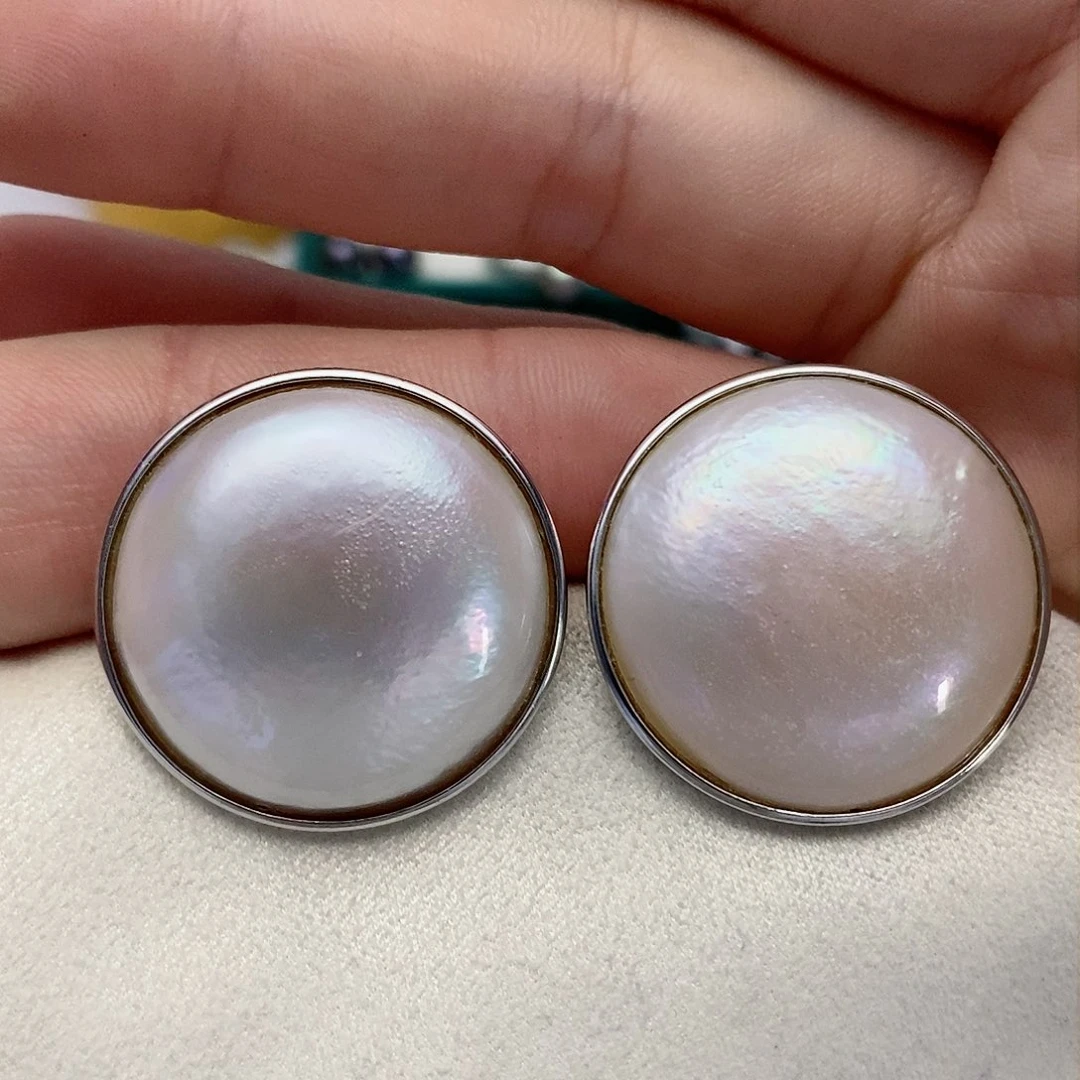 【闪购商品】拼合珍珠（马贝珠）耳饰银S925镶嵌39