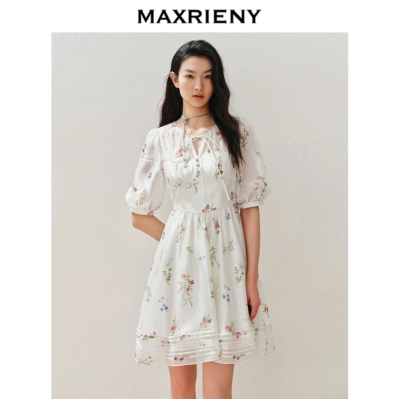 【若谷大大】MAXRIENY植物诗花卉印花娃娃裙甜美连衣