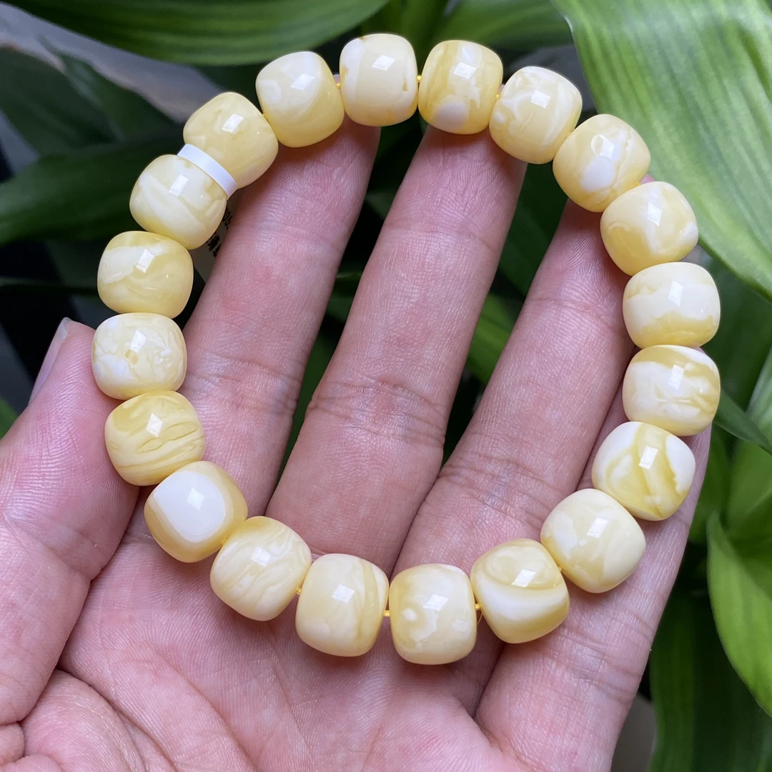 11mm+俄料白蜡天然原矿蜜蜡妖花老型手串（基地质检带证书）