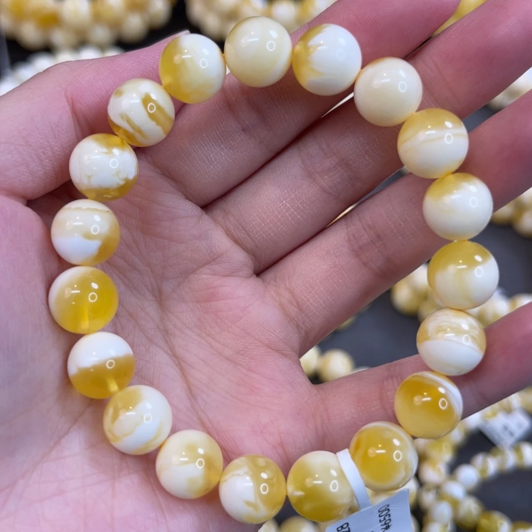 蜜蜡未镶嵌手链10.5mm金瓷白溶洞
