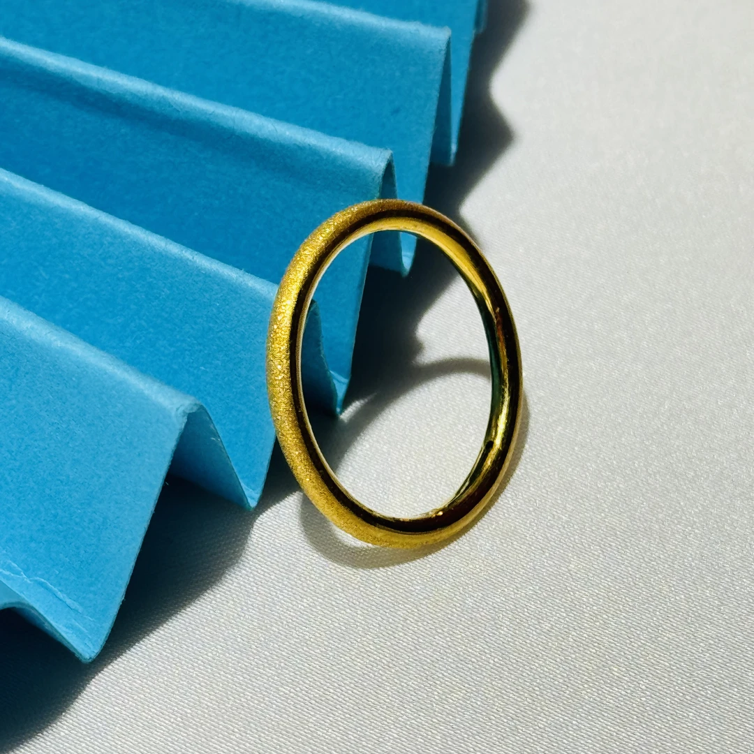 黄金足金999可叠戴磨砂素圈3D硬金固口戒指