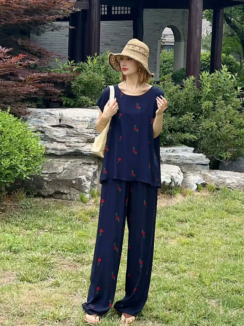 设计师款.【棉绸人造棉】小众设计师款后开扣小飞袖套装