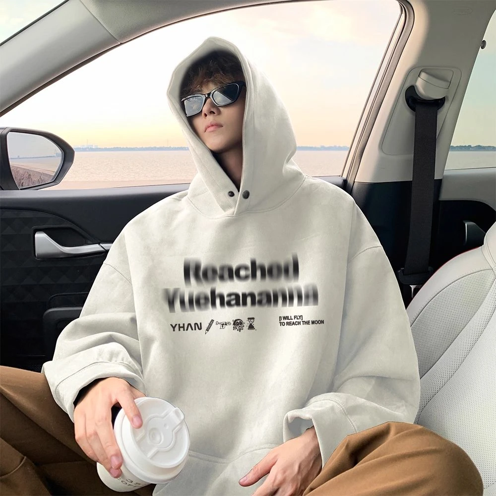 FAVMARTHA麂皮绒连帽卫衣男春秋2025新款宽松休闲潮牌潮流时尚百