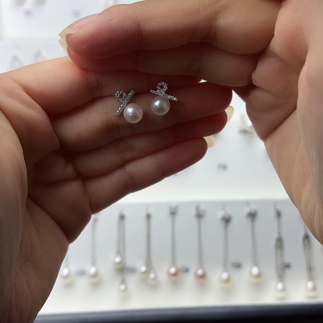 淡水珍珠耳饰银S925镶嵌