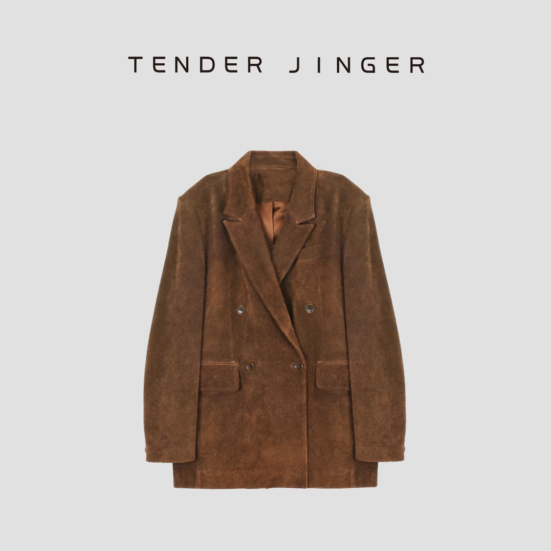 Tender Jinger｜线下专供 宽松显瘦西装领牛皮外套T53MYY100M