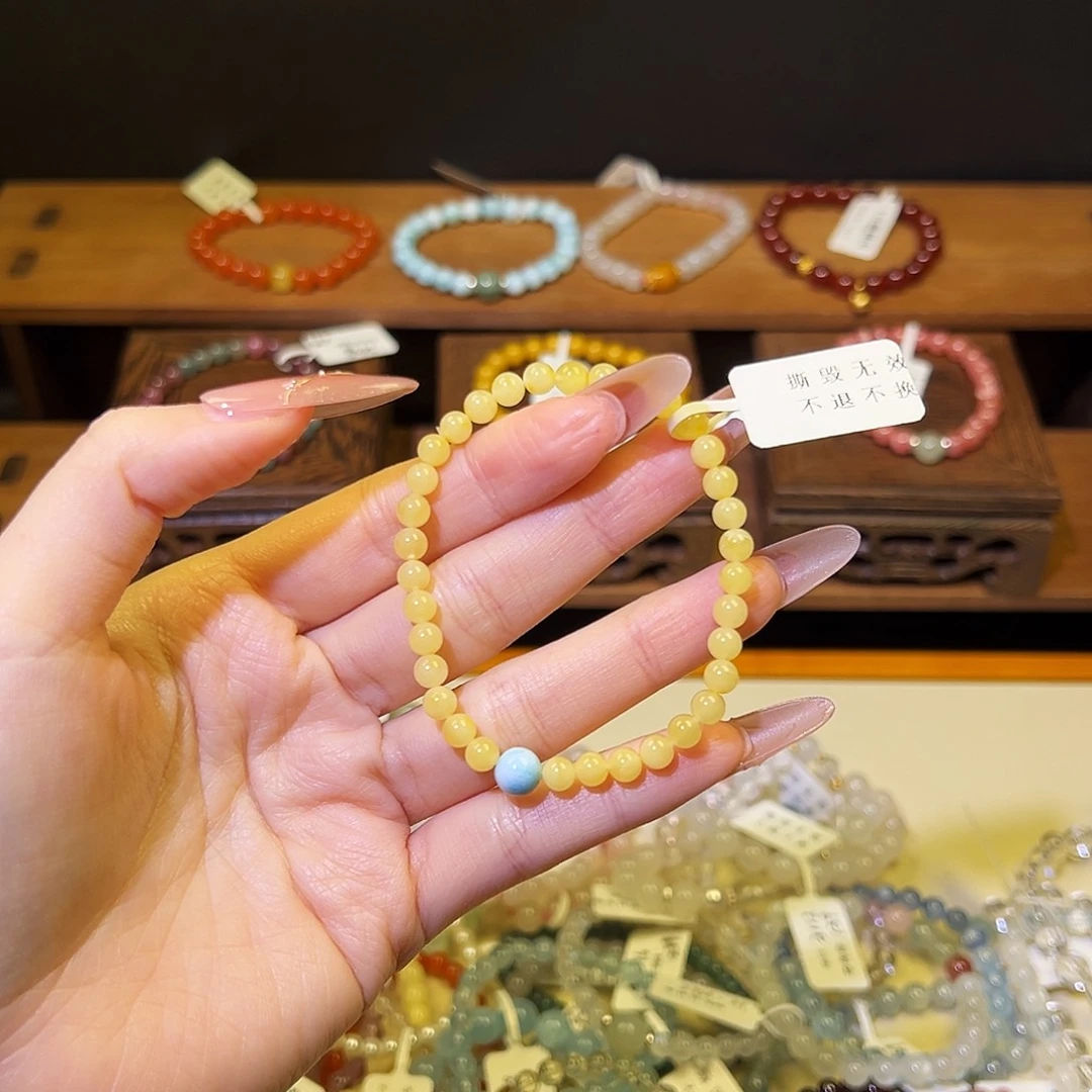 水晶手链银S925镶嵌蜜蜡860