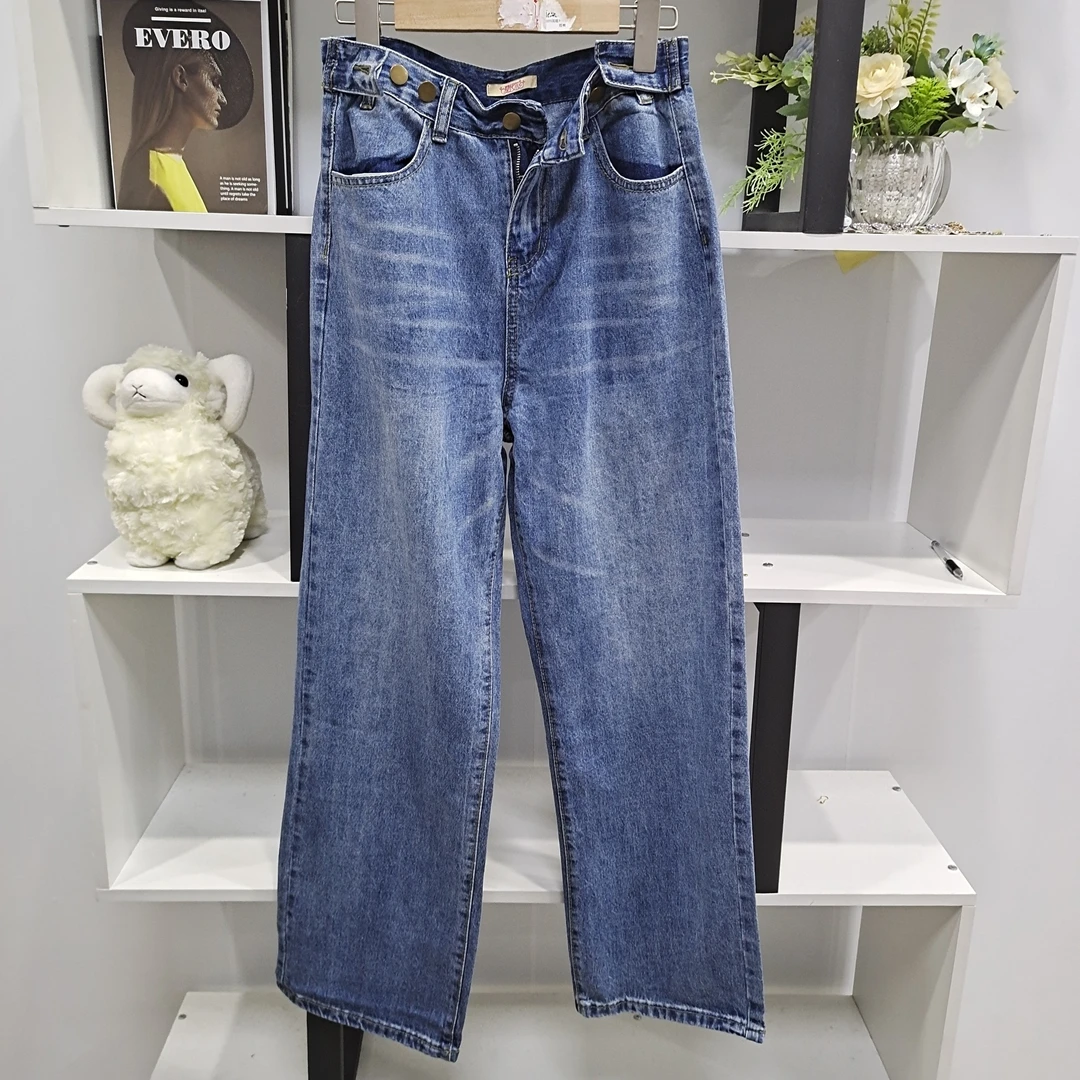 KZ503【春季新款】时尚蓝色可调节气质百搭直筒裤