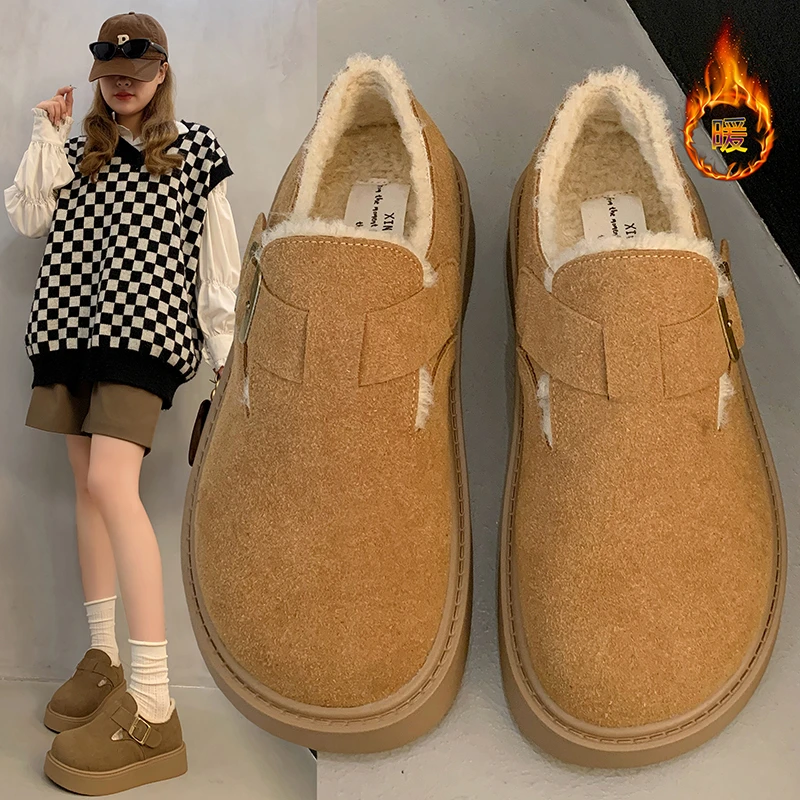 秋冬加绒厚底勃肯鞋女2025新款一脚蹬博肯鞋网红爆款外穿单鞋子