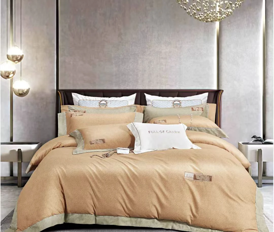 某某森埃及棉绒刺绣四件套200*230～爱玛橙B604