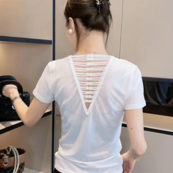 2078佳佳自留款后背美背交叉设计短袖V领短袖小衫