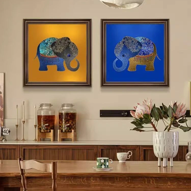 美式大象复古挂画玄关装饰画复古装饰画卧室挂墙画豪华客厅444