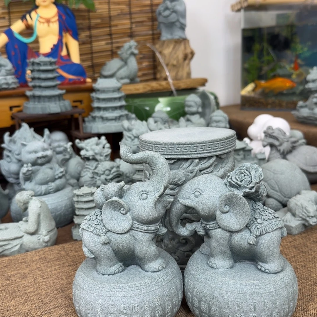 石材青砂石脚踩百福底座大象一对