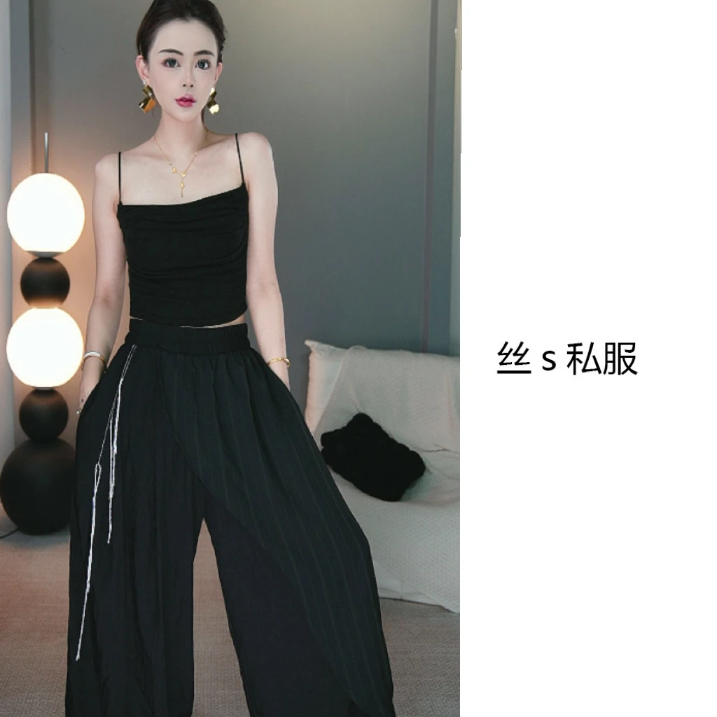 丝s私服【凤飞】夏季轻薄宽松假两件设计感飘逸休闲长裤HX6181