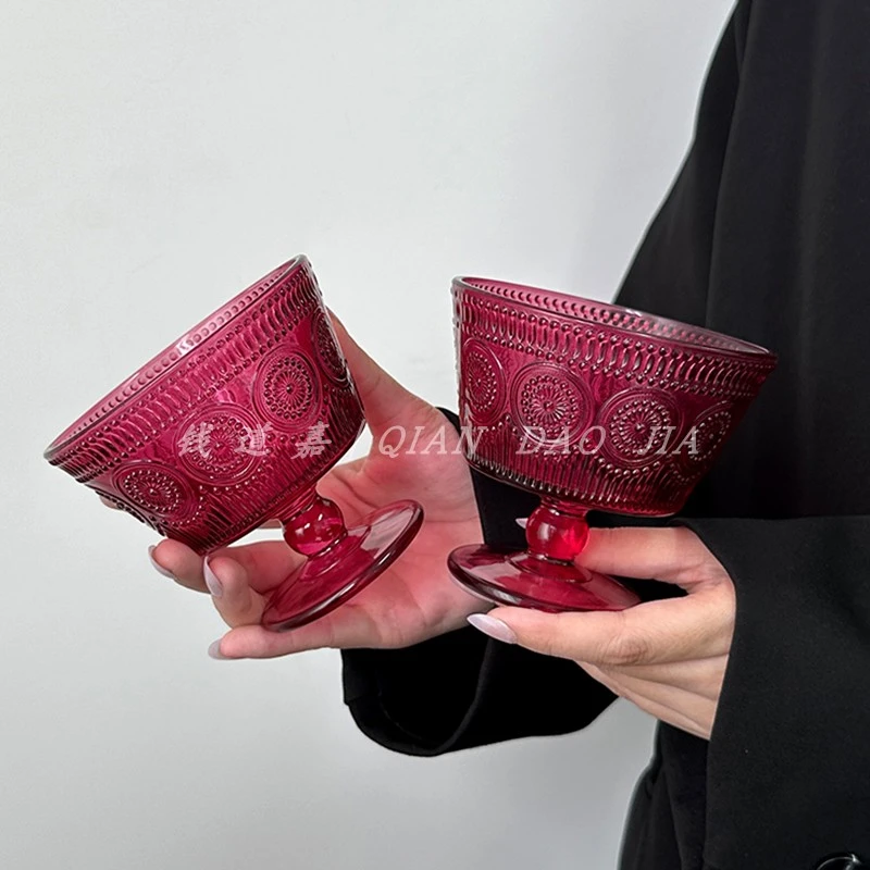 ins风浮雕太阳花玻璃碗家用商用冰淇淋雪糕碗酸奶燕麦早餐甜品碗