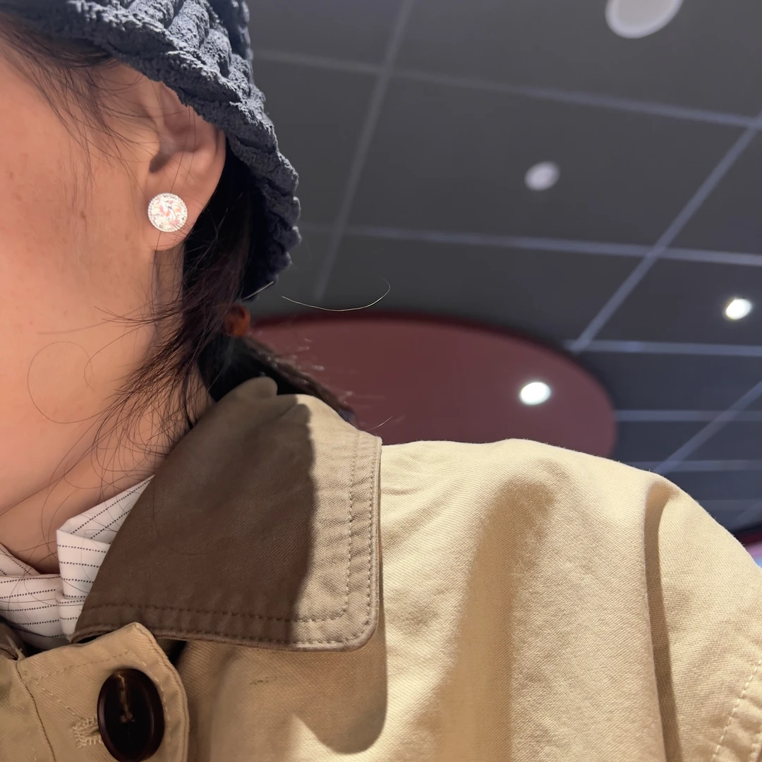 925银耳饰 925银耳钉  碎冰冰纽扣 小众个性甜美耳钉