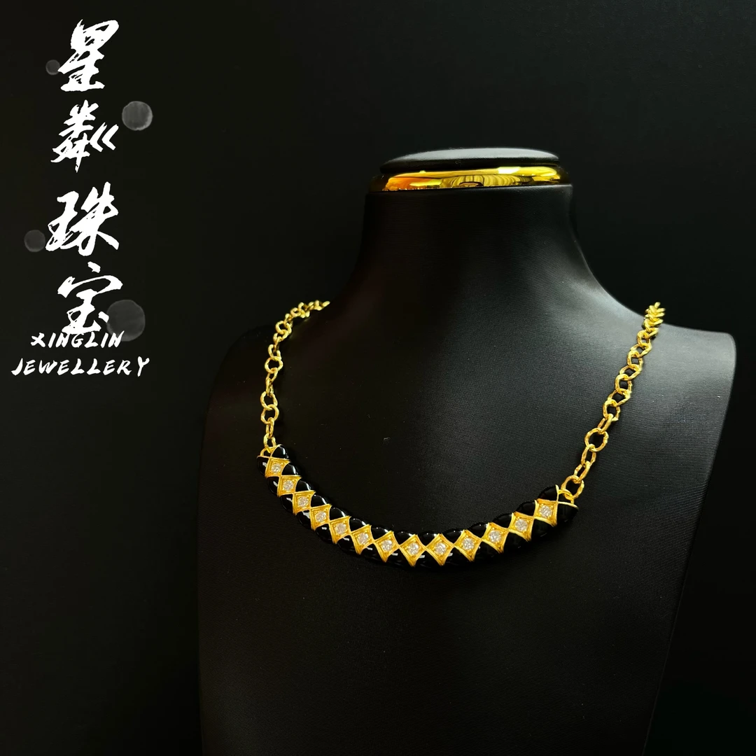 【黑色格纹项链】足金999黄金5G时尚简约高级潮流时尚项链