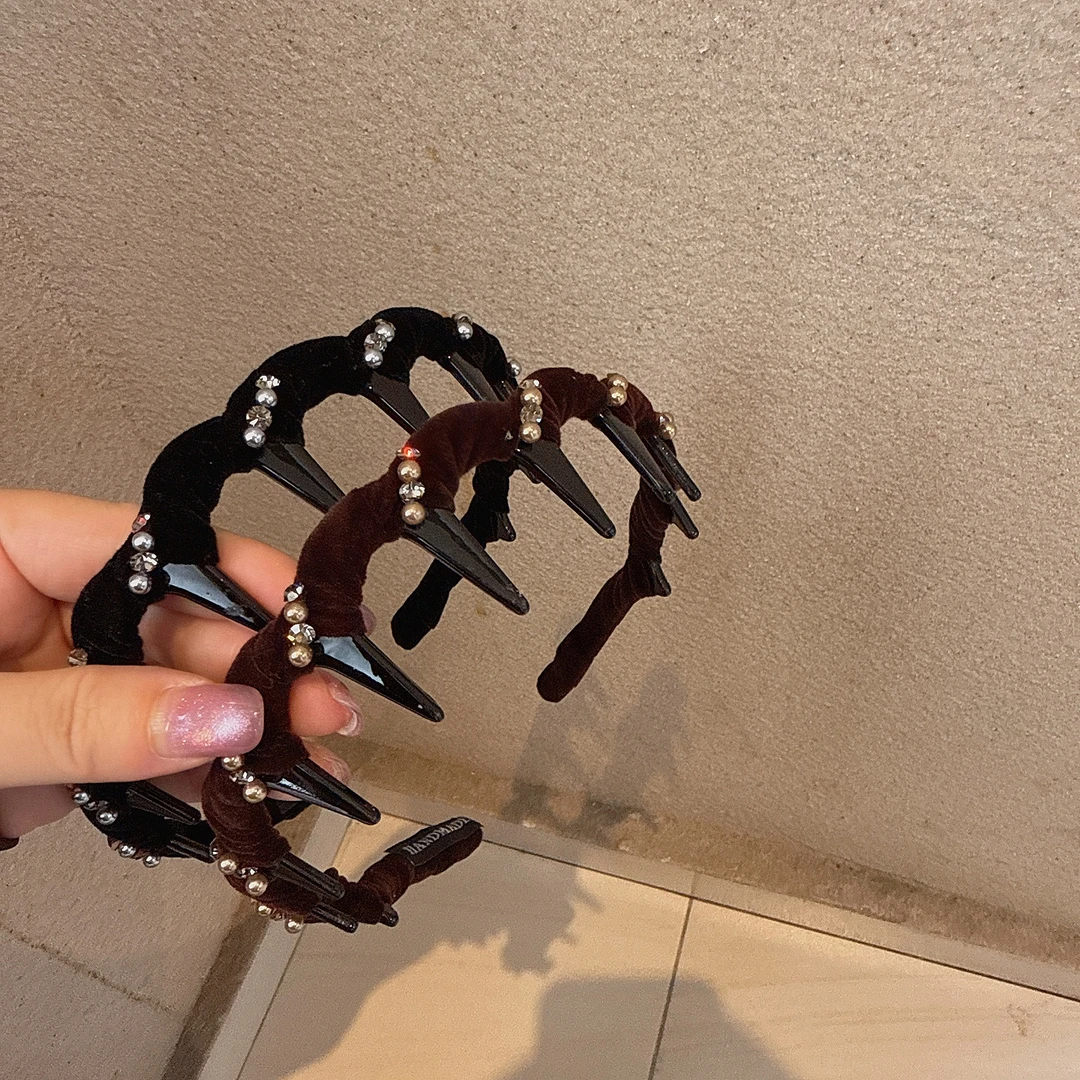 jioli/椒莉高级气质丝绒水钻发箍带齿防滑洗脸压发头箍高颅顶发卡