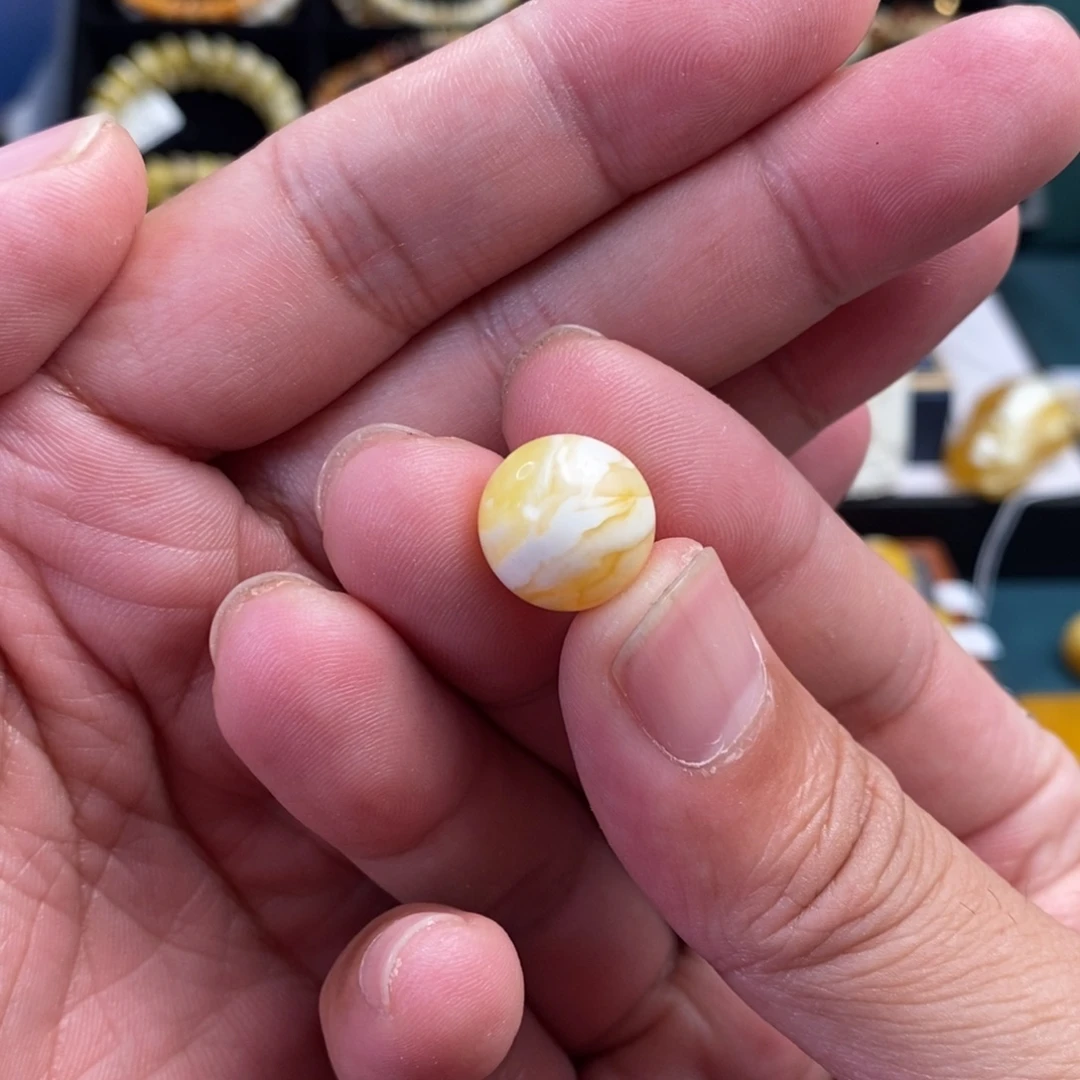 龙***家裸石蜜蜡未镶嵌瓷白虎皮纹14mm