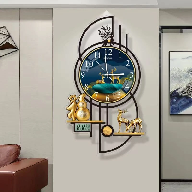 福禄客厅家用创意挂钟高档大气可装饰挂钟（万年历）（尺寸38*65）