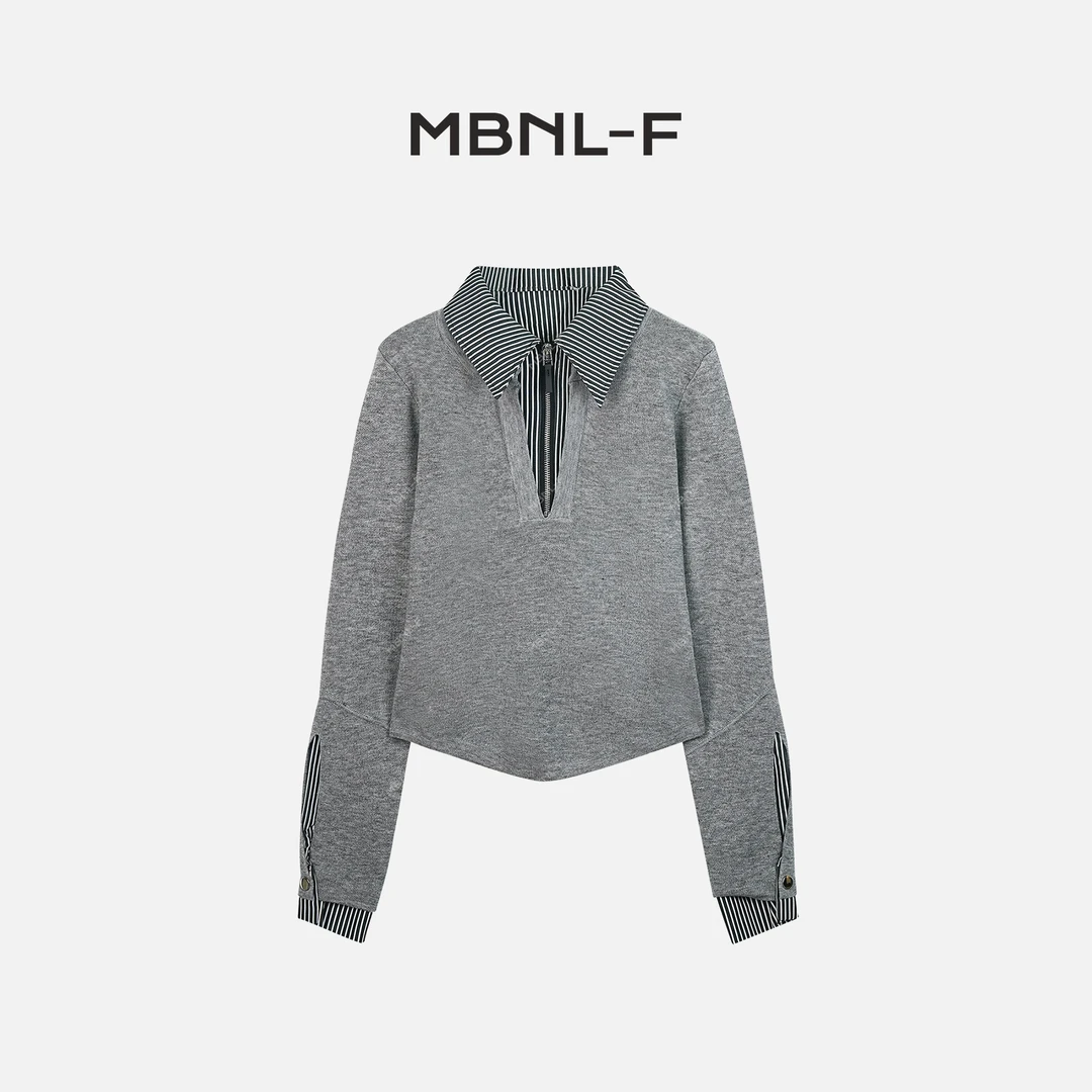 “条纹假两件” 2024F/W新品 翻领长袖打底 秦磊XM-SY1543