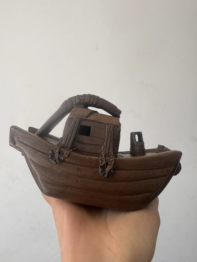 宜兴紫砂壶原矿老段泥仿生船艺术容量580毫升全手工