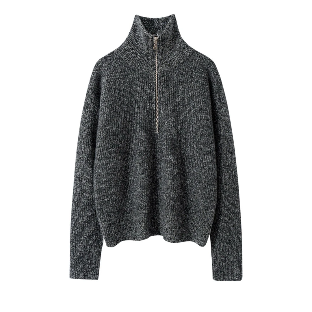 花纱元宝针半开拉链开衫  yy 736