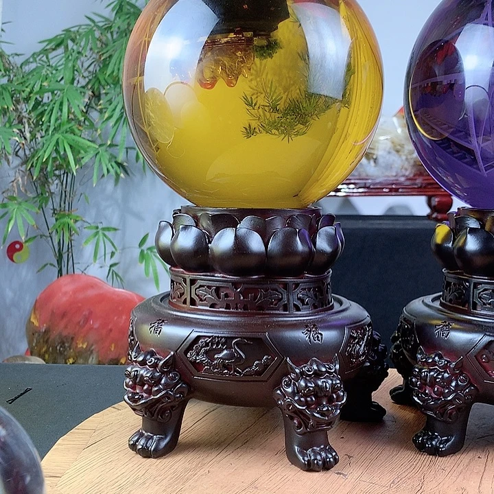石材黄色水晶球直径20公分带高档底座