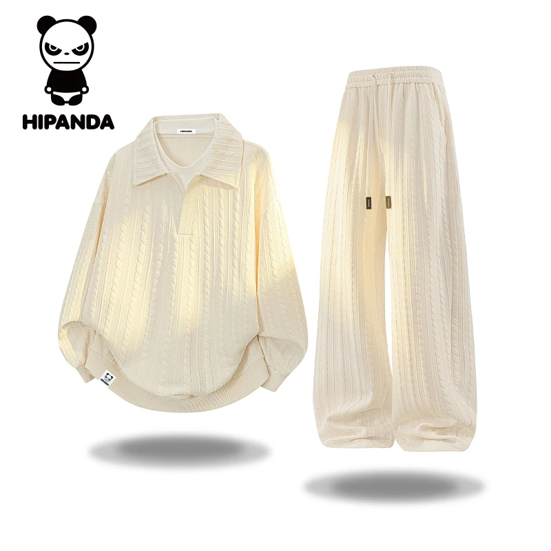HiPanda你好熊猫休闲运动套装男士秋冬宽松潮流长袖直筒裤两件装