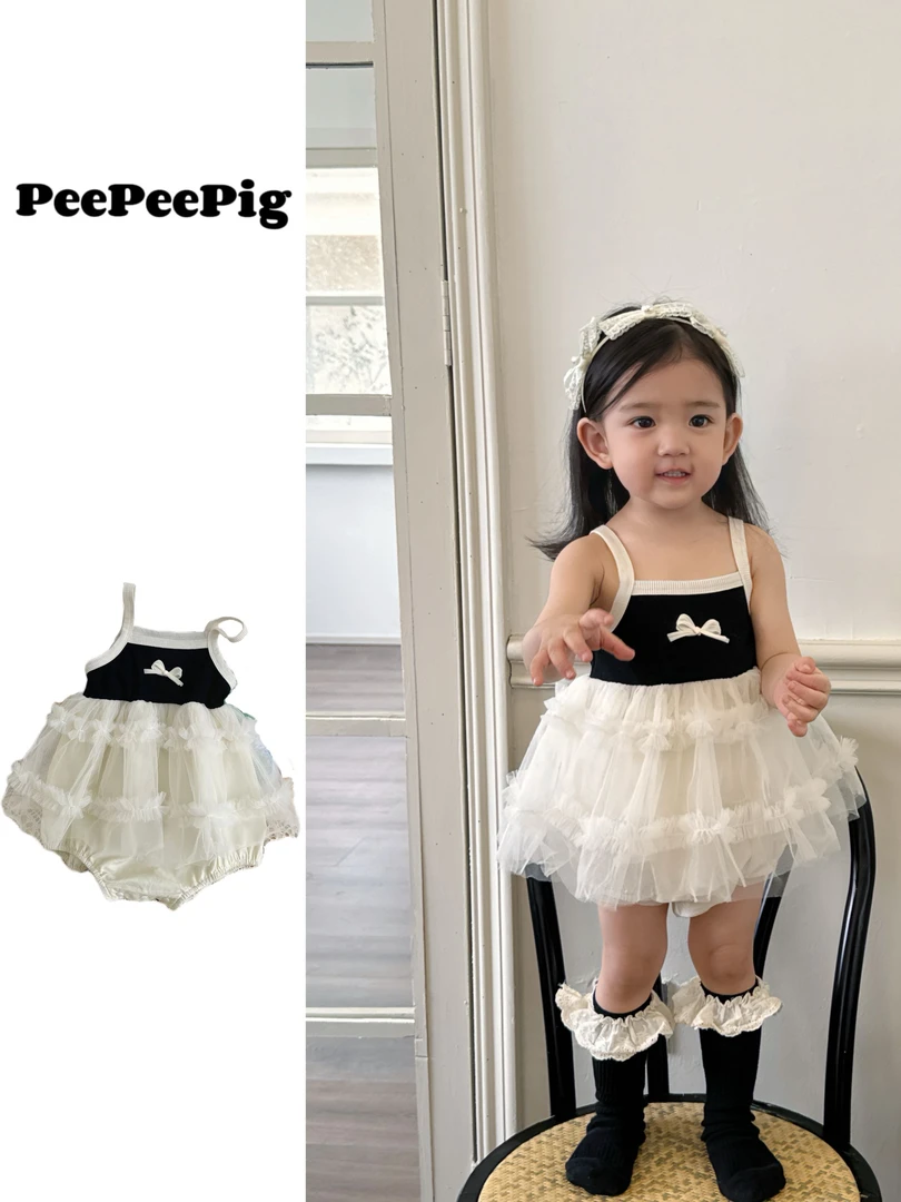 背心A类哈衣韩版无袖短爬百搭蕾丝洋气爬服白色夏季女薄款