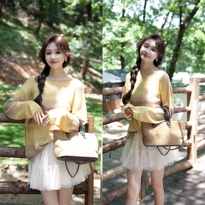 2025秋季新款设计感时尚百搭漂亮长袖针织衫女休闲半身裙两件套装