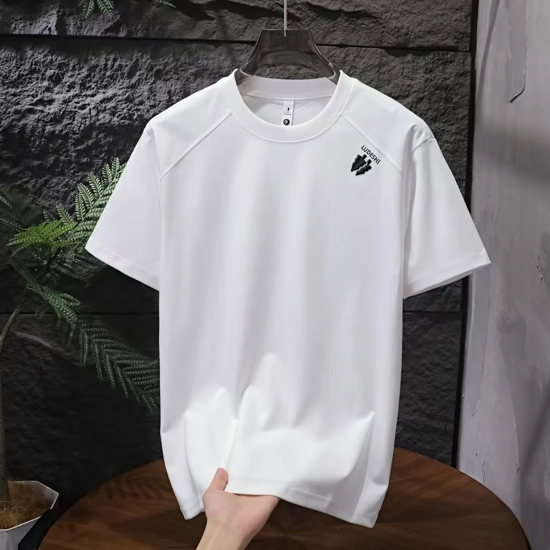 夏季新款2025时尚简约百搭刺绣款男士品质圆领短袖T恤77045男上衣
