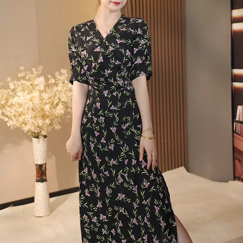 2025夏季夏装碎花长款连衣裙女时尚印花连衣裙气质法式修身显瘦