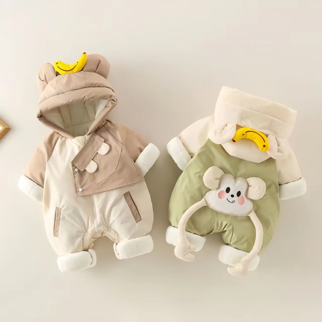 新生儿婴儿衣服冬装可爱超萌男女宝宝冬季外出服幼儿加厚棉服[朱]