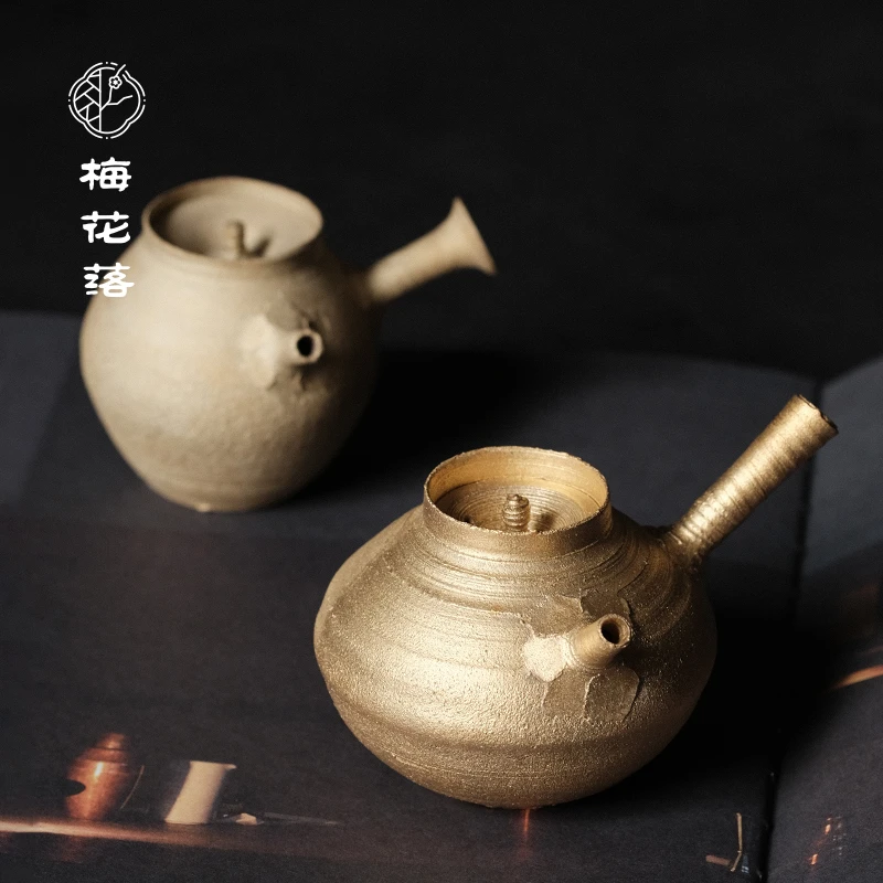 梅花落金釉侧把壶急须陶瓷茶壶小品壶单壶南蛮烧不烫手吴燕辉手作