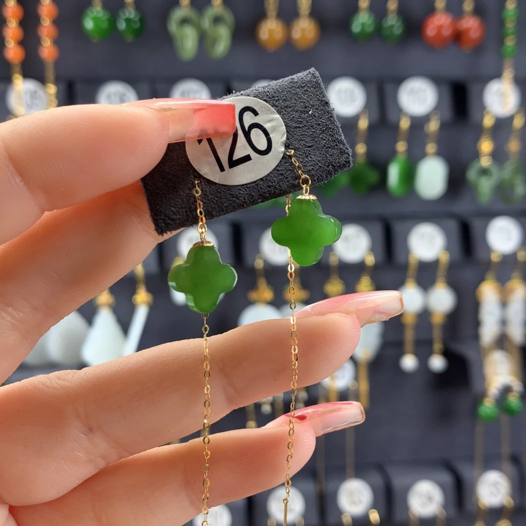 和田玉耳饰18K金镶嵌