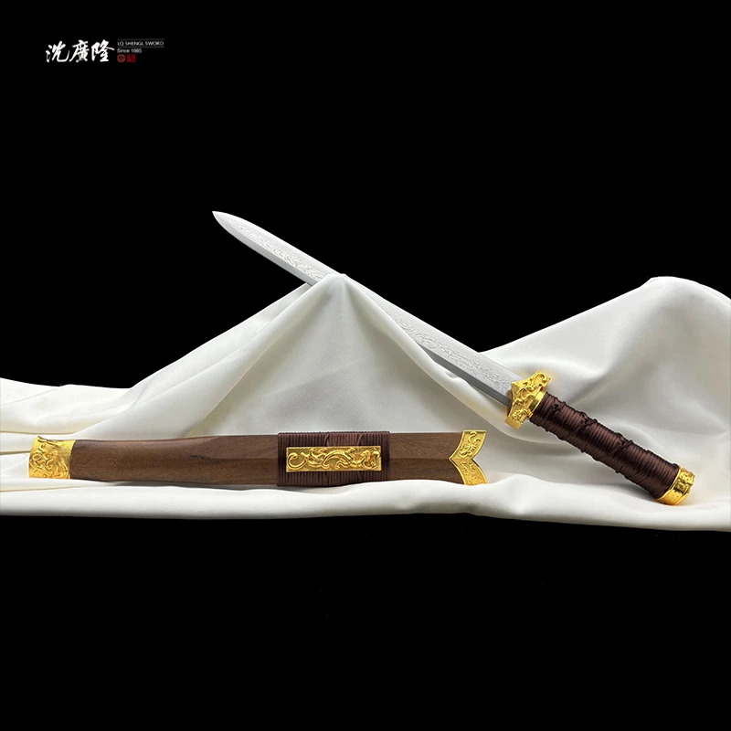 龙泉沈广隆-小螭龙剑镀金 六面 酸枝木 合金 花纹钢 宝剑 未开刃